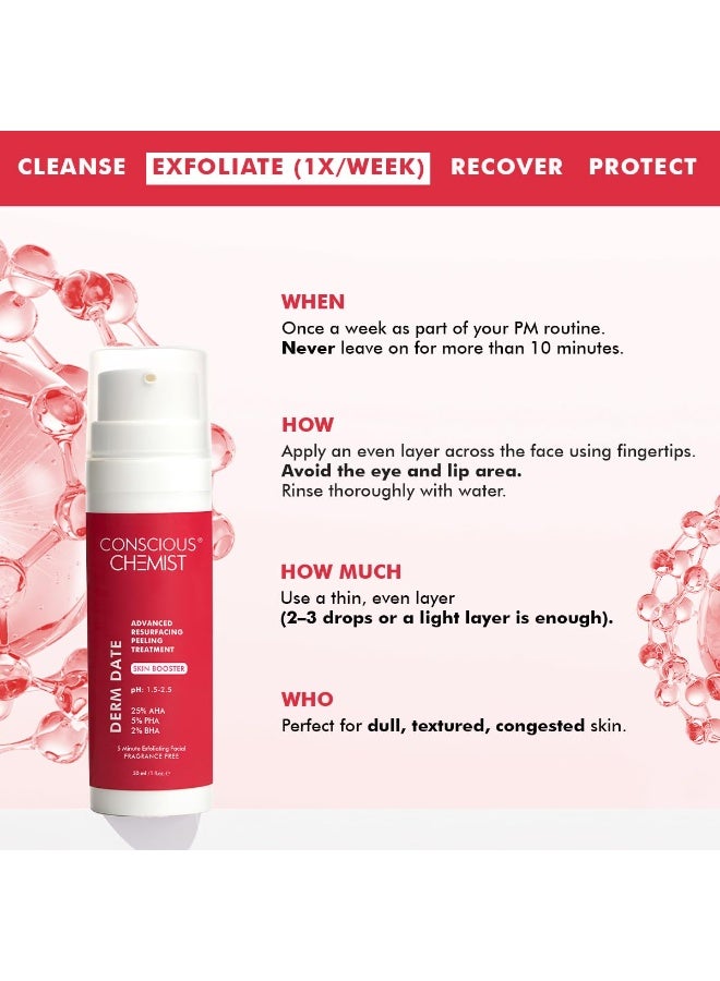 كيميائي واعي محلول التقشير من Conscious Chemist® بتركيز 25% AHA و2% BHA و5% PHA | 30 مل | محلول تقشير متطور لتجديد البشرة، سيروم مضاد للشيخوخة، سيروم مقشر للوجه للرجال والنساء - Derm Date - Image 2